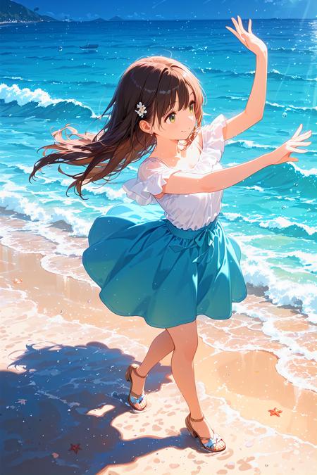 00134-3097443130-masterpiece,best quality,_1girl, sea,smile,skirt,looking away,dance,motion,.jpg